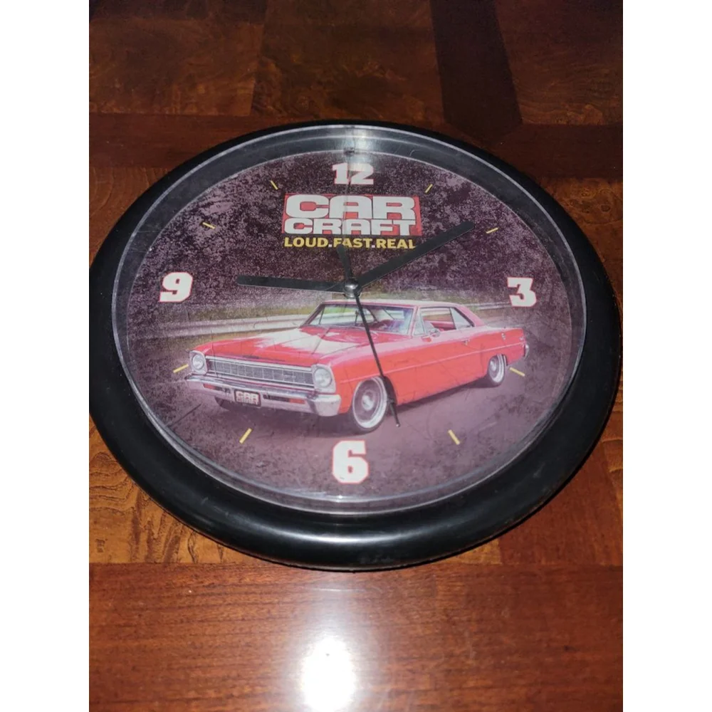 Car Craft Wall Clock Muscle Car Hot Rod Garage Decor Quartz Black Frame
